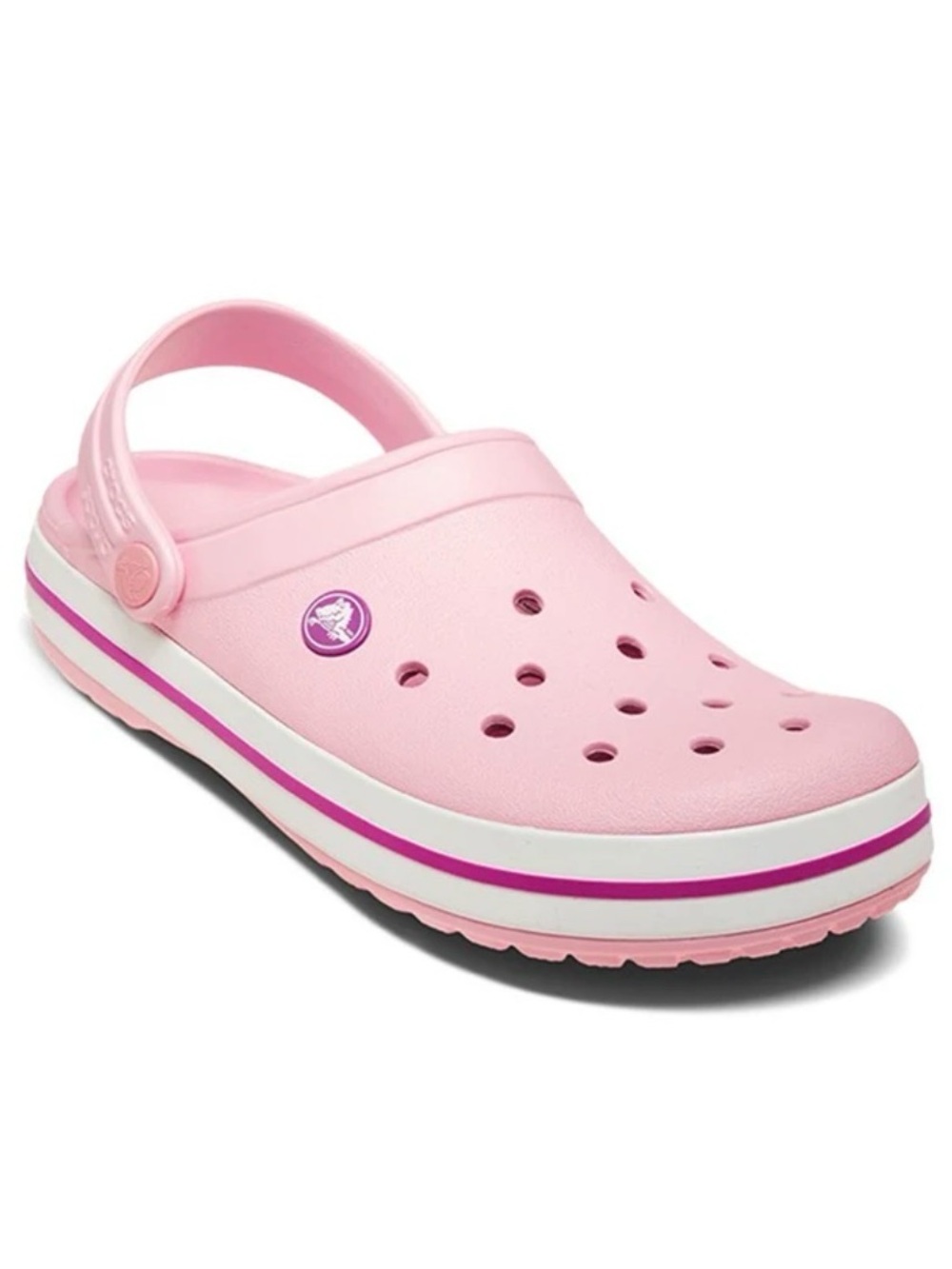 CROCS CROSSBAND GIRLS CLOGS BALLERINA PINK LIGHTWEIGHT PIVOTING HEEL STRAP SZ c6